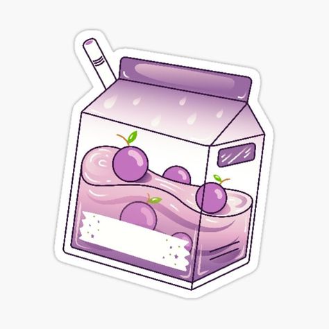 Grape Juice Aesthetic, Juice Box Illustration, Grape Sticker, Juice Aesthetic, Juice Sticker, Doodle Aesthetic, Juice Design, Grapes Design, Kawaii Doodle