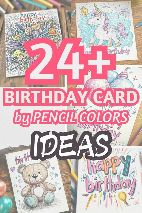 Creative birthday card designs made with colored pencils featuring vibrant and playful themes. Diy Birthday Cards For Women, Easy Birthday Cards Diy Creative, Birthday Cards Drawing, Colored Pencil Ideas, Drawings With Colored Pencils, Hand Drawn Birthday Cards, Birthday Card Inspiration, Happy Birthday Drawing, Birthday Drawings