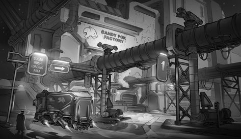 ArtStation - Candy fox factory Factory Concept Art, Cartoon Factory, Factory Illustration, Sugar Factory, Candy Factory, Toy Factory, Travel Brochure, Bad Guys, Bad Guy