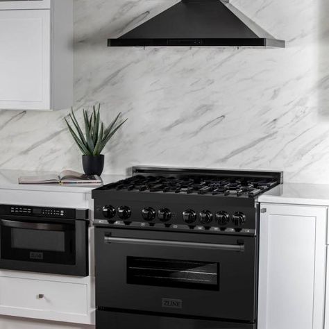 ZLINE Kitchen and Bath 36 in Dual Fuel Black Stainless Steel Range-RAB-BR-36 - The Home Depot 36 Inch Gas Range, Black Stainless Steel Appliances, Zline Autograph Edition, Dual Oven, Microwave Drawer, Kitchen Appliance Packages, Stainless Steel Range, Dual Fuel Ranges, Wall Mount Range Hood