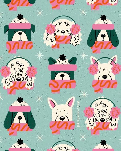 Megan Roy on Instagram: "WARM & FUZZY for #frostyandfestive2023! 🐶 I drew a pattern and a greeting card design for this prompt because I couldn’t decided which one to use! Nothing better than cute dogs in cute scarves and hats! 🧣It’s a little early, but #jingleminglebash’s prompt Ugly Sweater Spectacular kind of works for this too, right? Maybe? Might be a stretch but I’m running with it anyway. 😂 Drawn on my 12.9” iPad Pro in Procreate. Get my free Procreate brush guide at the link in my bio to see which brushes I use most! Frosty & Festive is hosted by: @heatherslettering @heyalissandra @jenprocreates @jessmillerdraws @roymeister Jingle & Mingle Bash hosted by: @x_and_co, @jag.ink, @itsadiscoday, @thewildpeachstudio" New Years Greeting Cards, Christmas Card Dog, Cute Scarves, Brush Guide, Texture Illustration, Sticker Design Inspiration, Christmas Bulletin, Free Procreate, Dog Christmas Card