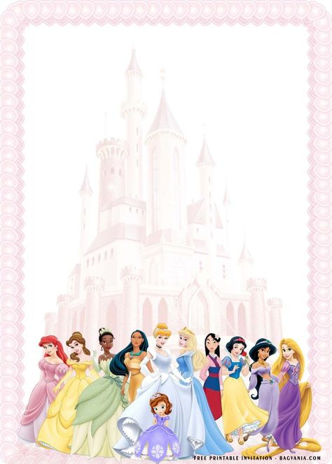 Disney Princess Background, Disney Princess Printables, Cute Disney Princess, Kertas Binder, Disney Princess Invitations, Birthday Party Invitations Free, Princess Birthday Party Invitations, Princess Party Invitations, Princess Birthday Party Decorations