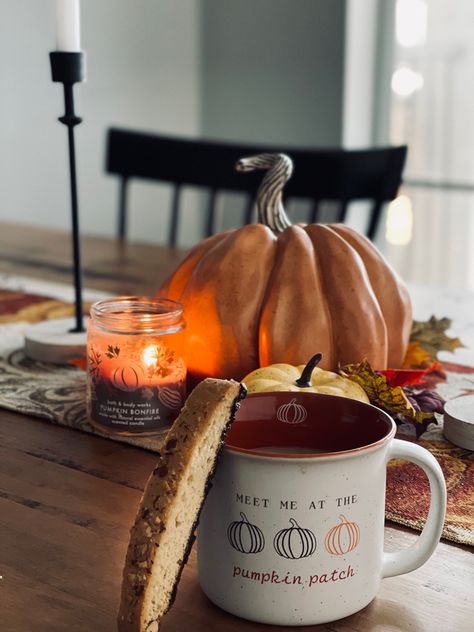 Fall morning, coffee and biscotti Halloween Morning Coffee, Coffee And Pumpkins Pictures, Fall Morning Coffee, Pumpkin Coffee Aesthetic, Autumn Coffee Mugs, Halloween Coffee Meme Funny, Fall Morning, Autumn Morning, Moscow Mule Mugs