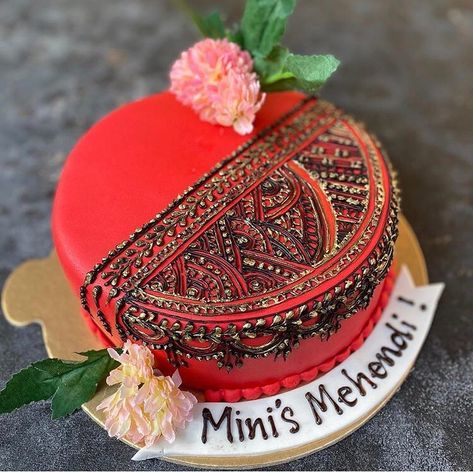 Mehendi Cake, Mehndi Cake, Pelli Poola Jada, Shilpa Reddy, One Tier Cake, Poola Jada, Cake Branding, Boho Wedding Cake, Wedding Gift Pack