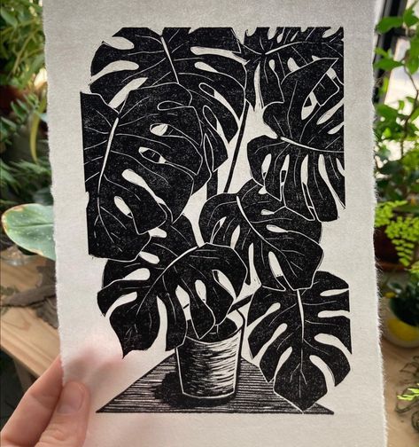 Linocut Plants, Linocut Art Simple, Linocut Ideas, Cute Monsters Drawings, Woodcut Art, Retro Painting, Linocut Printmaking, Lino Art, Linocut Art