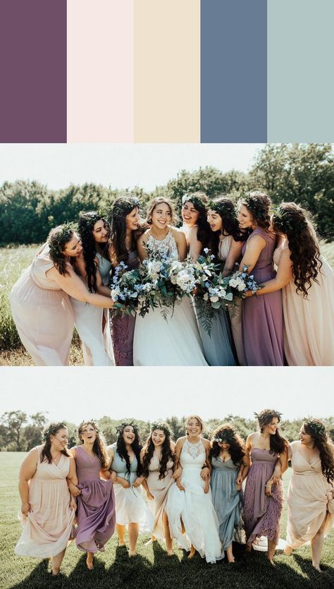 Lovely pastel bridesmaid palette perfect for an elegant spring wedding | Image by Lindsey Noel Photography Palette Bridesmaid Dresses, Bridesmaid Palette, Bridesmaid Dresses Color Palette, Pastel Bridesmaids, Stunning Bridesmaid Dresses, Spring Wedding Dress, Mismatched Bridesmaids, Mismatched Bridesmaid Dresses, Bridesmaid Dress Colors