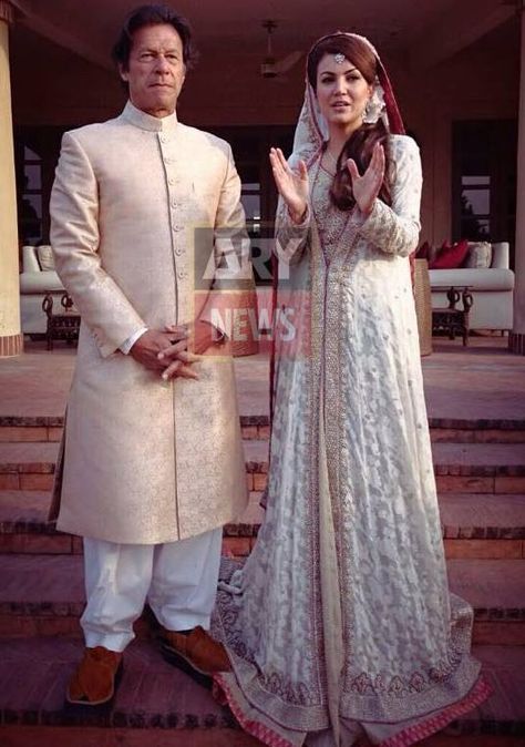 with his 2nd wife REHAM KHAN Imran Khan Wedding, Reham Khan, Ladies Suits Indian, Mehandi Outfits, Asian Style Dress, Bridal Lehenga Collection, Wedding Outfit Men, Wedding Sherwani, Beautiful Pakistani Dresses