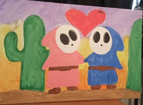 nintendo shy guy painting i made for my bedroom, my husband is a huge nintendo fan Guy Painting, Shy Guy, My Bedroom, Mini Canvas Art, Mini Canvas, My Husband, Nintendo, Snoopy, Canvas Art