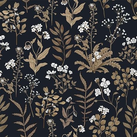 Decoroom Dark Floral Peel and Stick Wallpaper Boho, Removable Black Vintage Leaf Flowers Wall Paper for Bedroom Walls, Self Adhesive Contact Paper for Home Decoration Vinyl Film 17.7 in X 118 in - Amazon.com Renter Friendly Wallpaper, Black Floral Wallpaper, Floral Peel And Stick Wallpaper, Moody Wallpaper, Tapete Gold, Black Accent Walls, Wallpaper For Wall, Vintage Floral Wallpapers, Vintage Flowers Wallpaper