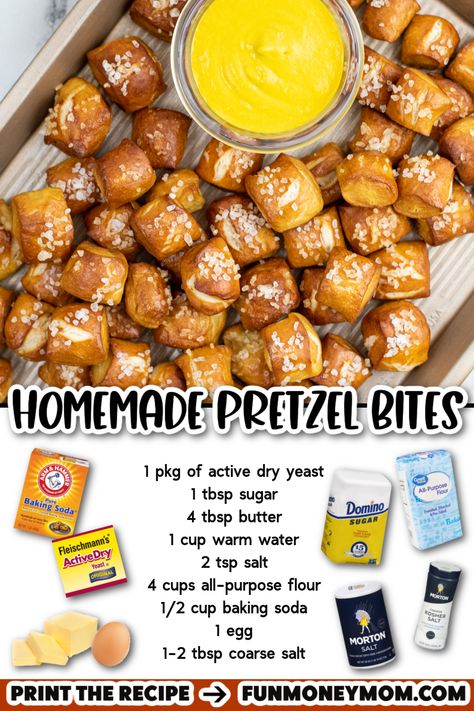 Homemade Pretzel Bites, Game Night Snacks, Homemade Pretzel, Pretzel Bites Recipes, Movie Night Food, Homemade Pretzels, Night Food, Snacks To Make, Homemade Snacks