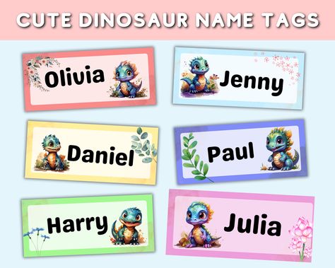 Dinosaur Name Tags, Name Tags For School, Back To School Labels, Editable Name Tags, Dinosaur Name, Name Tag For School, Watercolor Dinosaur, Editable Labels, School Labels