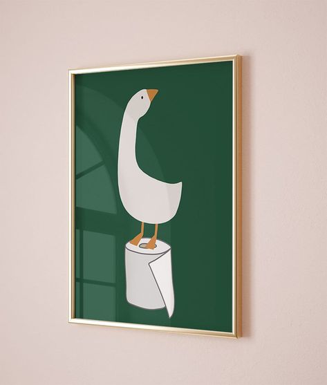 Bathroom Wall Decor, Silly Goose Bathroom Art Print , Toilet Paper, Bathroom Kids Art, Dark Green Nursery Decor, Toilet Art, Funny Art Print - Etsy Picture In Bathroom Ideas, Bathroom Photo Collage, Bathroom Art Colorful, Green Bathroom Prints, Apartment Bathroom Decor Ideas Green, Green Theme Bathroom Decor, Green And Yellow Bathroom Ideas, Boring Bathroom Makeover, Silly Bathroom Decor