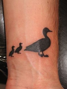 Duck Silhouette Tattoo, Ducks In A Row Tattoo, Son Tattoos, Duck Tattoos, Hunting Tattoos, Idea Tattoo, Babies Stuff, Wrist Tattoos For Guys, Scorpion Tattoo