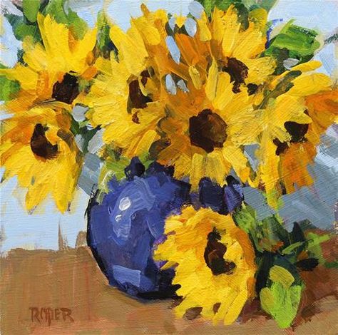 Sunflowers In Vase Painting, Sunflowers In Vase, Sunflower Watercolor Painting, Sunflower Artwork, Aspen Art, Gouache Art, Art Painting Gallery, Sunflower Art, Sunflower Painting