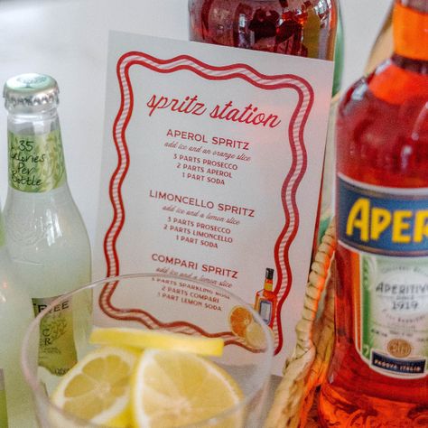 Spritz Station - Escape and Celebrate Spritz Station Sign, Spritz Bar Sign, Diy Spritz Bar, That's Amore Engagement Party, Aperol Station, Aperol Spritz Station, Spritz Table, Aperol Spritz Party Theme, Spritz Station