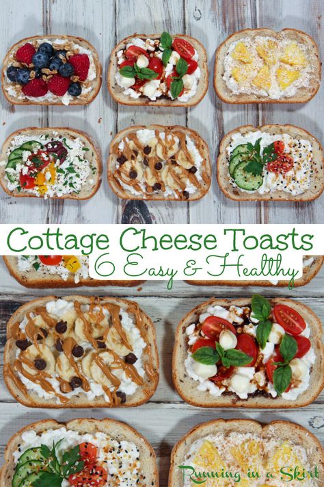 Looking for Cottage Cheese Toast Ideas? Here's an all-inclusive list of the best sweet and savory Cottage Cheese Toasts that just happens to be a high protein, vitamin-rich snack or breakfast that comes together in just 5 minutes. Toast And Cottage Cheese, English Muffin Cottage Cheese, Cheba Hut Recipes, Cottage Cheese Air Fryer Toast, Cottage Cheese Breakfast Toast, Cottage Cheese Recipes Healthy Snack, Cottage Cheese Tomato Toast, Savory Cottage Cheese Toast, Lunch Toast Ideas