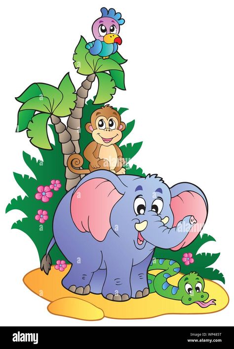 Download this stock vector: Various cute African animals 1 - WP485T from Alamy's library of millions of high resolution stock photos, illustrations and vectors. Parrot Cartoon, Class Painting, Animal Pictures For Kids, Cartoon Photos, Nursery Wall Painting, Room Murals, Easy Art For Kids, Cartoon Drawings Of Animals, Parrots Art