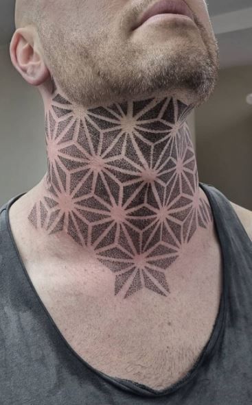 Neck Tattoo Pattern, Geometric Chest Tattoo Men, Pattern Neck Tattoo, Geometric Pattern Tattoo Men, Sacred Geometry Neck Tattoo, Mandala Throat Tattoo Men, Neck Filler Tattoo, Mandala Neck Tattoo Men, Geometric Neck Tattoo