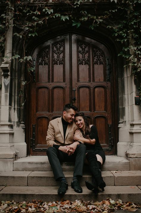 University Of Chicago Engagement Photos, University Photoshoot, Anna Page, Chicago Engagement Photos, Engagement Pic, University Of Chicago, Chicago Engagement, Anniversary Photoshoot, Engagement Photos Fall