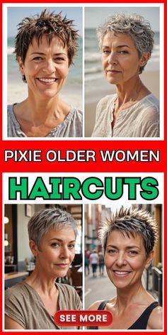 Looking for the best pixie haircuts for older women with gray hair? Check out modern and sophisticated styles that add a youthful touch. Learn how to care for your pixie cut and keep it looking fabulous. Short Silver Hair Pixie Cuts Older Women, Best Pixie Cuts For Fine Hair, Pixie Cuts For Older Women, Women With Gray Hair, Funky Pixie Cut, Shaved Pixie, Asymmetrical Pixie Cuts, Gray Hair Pixie Cuts, Women Pixie Cut