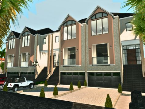 Creekside At Mandarin Townhomes - Gated Community - Move In Ready - Realistic | Patreon Sims Baddie, Townhouse Apartments, Townhouse Exterior, The Sims 4 Skin, Apartment Door, Sims 4 House Building, The Sims 4 Packs, Brick Exterior House, Sims House Design