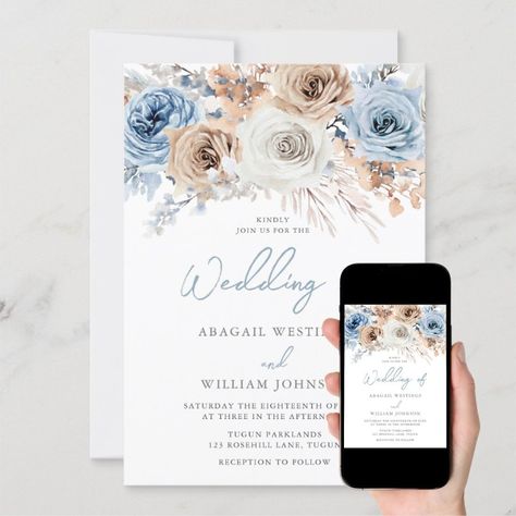 Boho Blue: Dusty Blue Bohemian Floral Wedding Invitation  Zazzle Dusty Blue And Beige Wedding, Blue And Beige Wedding, William Johnson, Beige Wedding, Wedding Anniversary Invitations, Boho Blue, Anniversary Invitations, Floral Wedding Invitation, Bohemian Floral