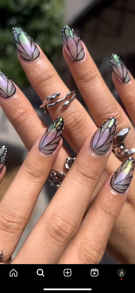 Shinobu Nails, Nails Tricks, Butterfly Wing Nails, Wing Nails, Mosaic Nails, Ugly Nails, Rave Nails, Dark Purple Nails, Inspiration Nails