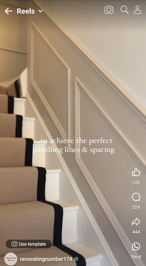 Beige Hallway Panelling, Panel Hallway Stairs, Panelled Hallway Stairs Colours, Egyptian Cotton Panelling Hallway, Easy Panelling Stairs, Panelled Hallway, Stairs House, Panelling Ideas, Hall Ways