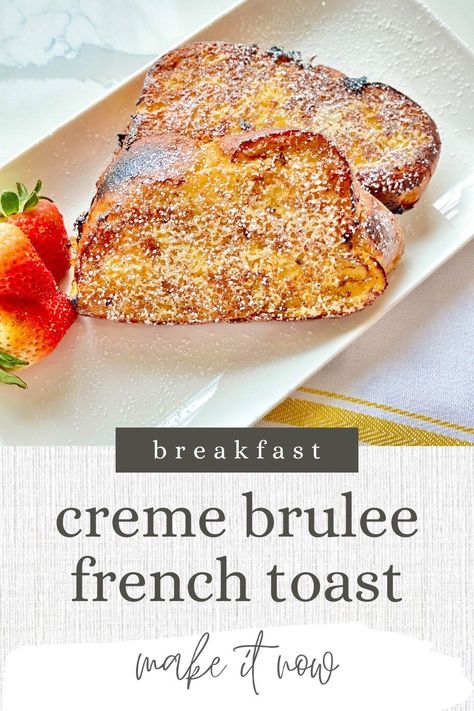 Get ready to turn your breakfast or Christmas morning into something truly unforgettable with this Crème Brûlée French Toast recipe. Imagine the rich, velvety goodness of crème brûlée combined with the light and sweet fluffiness of challah bread, all finished off with a beautifully caramelized, sugary crust that cracks perfectly under your fork. Crème Brûlée French Toast, Brulee French Toast, Creme Brulee French Toast, Pastry Cream Filling, Burnt Sugar, Brunch Recipe, Crockpot Breakfast, Cream Filling, Pastry Cream