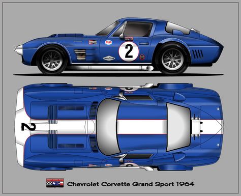 Corvette Grand Sport 1964 Corvette Race Car, Corvette Racing, Corvette C2, Auto Vintage, Corvette Grand Sport, Auto Retro, Classic Racing Cars, Racing Car Design, Racing Posters