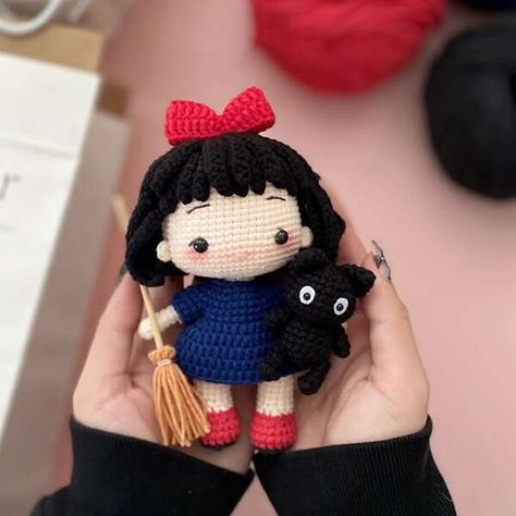 Witch Amigurumi, Crochet Family, Stitch Head, Couples Doll, Amigurumi Doll Pattern, Kiki's Delivery Service, Elf Doll, Dress Doll, Navy Blue Dress