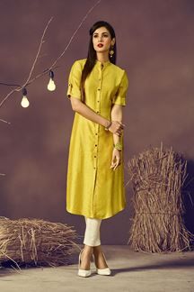 Show details for Glorious yellow designer plain kurti Plain Yellow Kurti Design Style, Silk Kurti Designs Latest, Plain Kurti Designs, Plain Kurti, Plain Suit, Yellow Kurti, Indian Kurtis, Silk Kurti Designs, Traditional Women