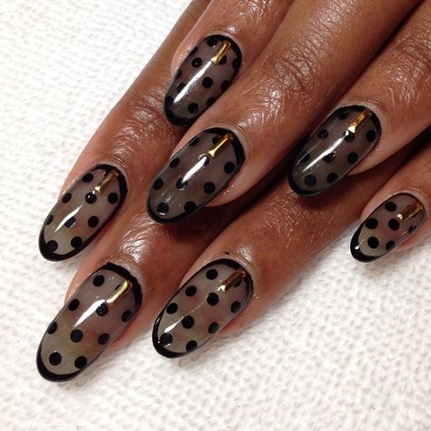 @heynicenails Polka Dot Nails Acrylic, Black Dot Nails, College Nails, Oval Nails Designs, Fye Nails, Dot Nails, Sheer Nails, Polka Dot Tights, Dot Nail Art