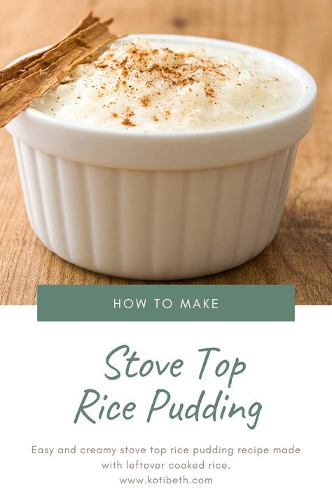 How to make easy rice pudding with leftover cooked rice. This creamy and easy recipe can be made with raisins or without. This dessert is made with eggs so it's like a baked recipe and has cinnamon on top. It is quick to make on the stove top with left over rice. How to make the best simple rice pudding homemade in no time. This classic recipe is easy to make homemade with this recipe. #ricepudding #rice #dessert Stove Top Rice Pudding Recipe, Rice Pudding Recipe Stove Top, Rice Pudding With Leftover Rice, Stove Top Rice Pudding, Stovetop Rice Pudding, Stove Top Rice, Rice Pudding Recipe Easy, Creamiest Rice Pudding Recipe, Pudding Homemade