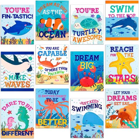 Under The Sea Positive Poster Sets: you will get 12 pieces of ocean positive poster sets for educational and learning activities, each set comes with 100 pieces glue point dots, and unity feelings, rich quantity and styles selections to choose and match, nice to share with your family and friends, that creates a positive atmosphere into the workplace, home, kindergarten Sea Animals Decorations Classroom, Ocean Themed Bulletin Boards, Classroom Ocean Theme, Chalkboard Office, Sea Bulletin Board, Under The Sea Classroom, Ocean Classroom Decor, Classroom Chalkboard, Church Library