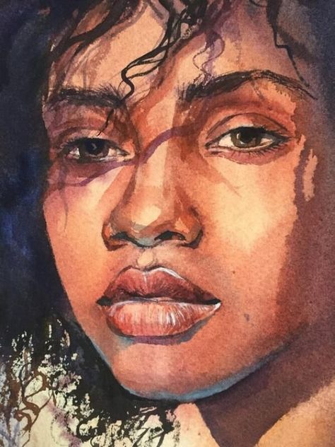 60 Easy Watercolor Painting Ideas For Beginners - Artistic Haven Black Woman Portrait, Dog Watercolor Painting, Watercolor Art Face, Watercolor Face, Tree Watercolor Painting, Watercolor Portrait Painting, Portrait Watercolor, Watercolor Paintings For Beginners, Watercolor Pictures