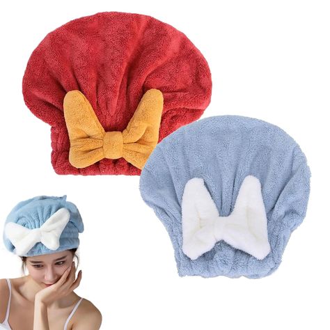 Tyrzol 2Pcs Hair Microfibe Hair Drying Caps Rapid Hair Towel Wrap Super Absorbent Hair Towel Wrap for Wet Hair Drying Towel Quick Dry Head wrap with Bow-Knot Shower Cap (Blue+Wine Red) : Amazon.co.uk: Home & Kitchen Hair Drying Cap, Hair Towel Wrap, Towel Wrap, Hair Towel, Shower Cap, Drying Towels, Clean Face, Soft Hair, Anti Frizz Products