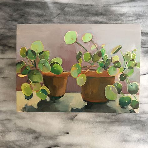 Painting Of House, New Mommy, Pot Plants, Gouache Art, Plant Painting, Small Canvas Art, Arte Sketchbook, Plant Art, Painting Art Projects