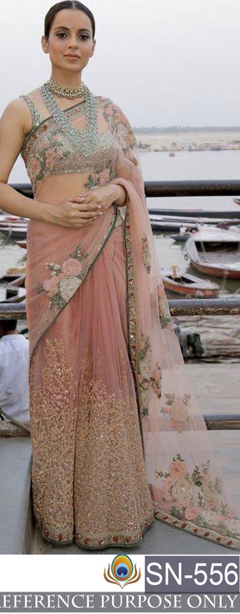 Saree Inspiration, Unique Saree, Engagement Saree, Saree Ideas, Peach Colour, Outfits Unique, Kangana Ranaut, Wallpapers Android, Saree Design