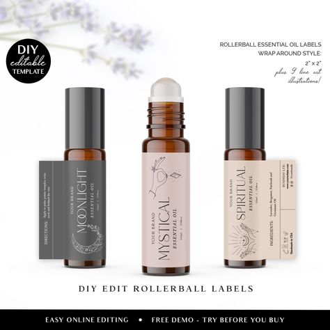 Perfume Label Design Ideas, Essential Oil Packaging Design, Samples Packaging, Essential Oil Labels Printable, Essential Oil Packaging, Essential Oil Roller Bottle Labels, Roller Bottle Labels, Cosmetics Design, Oil Packaging