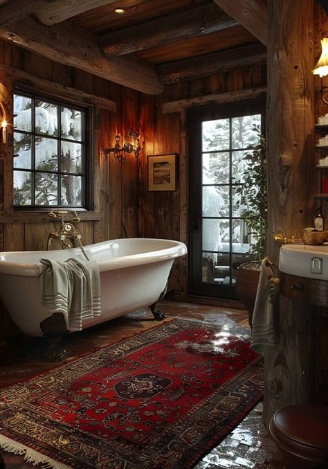 Log Cabin Homes Interior Bathroom, No Door Ideas, Cabin Master Bath, Log Cabin Bathroom, Cabin Homes Interior, Tennessee Cabins, Cottage Retreat, Cabin Bathrooms, Cottage Style House Plans