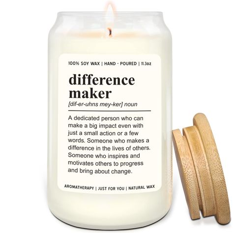 PRICES MAY VARY. APPRECIATION GIFT FOR COLLEAGUES - This candle acts as a daily reminder to inspire positive change through words and actions. Our "Difference Maker" Definition Candle is the perfect gift for co-workers, leaders, bosses, friends, colleagues, teachers, or role models. It's a warm and heartfelt way to express your appreciation and personality. TEACHER APPRECIATION GIFTS - This candle is a delightful gift that will bring joy to your beloved teacher on any occasion. Perfect for Teach