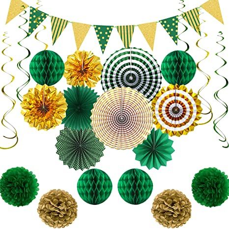 Amazon.com: Green Gold Party Decorations Paper Fans, St. Patrick's Day Hanging Glitter Triangle Flags Banner Hanging Paper Fan Happy Birthday Banners and Triangular Flag, Bridal Shower,Green Themed Birthday : Home & Kitchen Green And Gold Party Decorations, Purple Gold Party Decorations, Green Gold Party, Green And Gold Party, Bridal Shower Green, Cheerleader Birthday, Gold Party Decorations, Paper Pom Poms, Tassel Garland