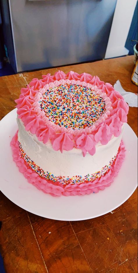 Sprinkle Birthday Cake, Sprinkle Cakes, Rainbow Sprinkle Cakes, Birthday Cake Pink, Sprinkles Birthday Cake, Rainbow Sprinkle, Pink Frosting, Sprinkle Cake, Rainbow Sprinkles