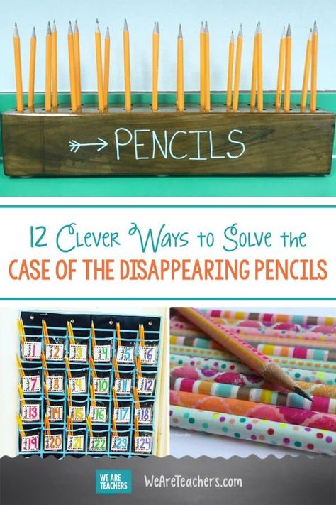 12 Clever Ways to Solve the Case of the Disappearing Pencils. What is it with disappearing pencils in the classroom? Teachers have been asking this question for decades. Here are 8 simple solutions. #classroommanagement #classroomrules #classroomorganization Classroom Community Supplies, Pencil Classroom Management, Pencil Organization Classroom, Community Supplies Classroom, Pencil Management, Digraph Games, Cactus Classroom, Organized Teacher, Classroom Organization Elementary