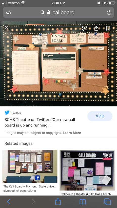 Call Board Ideas Theatre, Drama Club Bulletin Board Ideas, Drama Classroom Aesthetic, Theater Bulletin Board Ideas, Theatre Classroom Aesthetic, Theatre Bulletin Board Ideas, Theatre Teacher Classroom, High School Theatre Classroom, Theatre Teacher Aesthetic