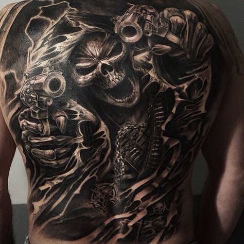 Amazing back piece by @alex_d_west!  Thank you @tattoosbylewis for pointing this great artist out! #savemyink  Check us out on #instagram - http://instagram.com/savemyink Full Back Skull Tattoo, Back Skull Tattoo, Black Sleeve Tattoo, Skull Sleeve Tattoos, Skull Sleeve, Back Piece Tattoo, Full Sleeve Tattoo Design, Hand Tats, Full Back Tattoos