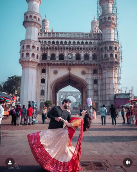 Couple shoot Charminar Couple Shoot, Traditional Poses, Pre Shoot, Pre Wedding Photoshoot Props, Couple Dps, Prewedding Shoot, Trip Photos, Wedding Halls, Wedding Stills