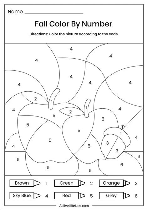 Fall color by number worksheets - Active Little Kids Apple Color By Number Free, Apple Color By Number, Fall Color By Number Printable Free, Autumn Worksheets Preschool, September Worksheets, November Worksheets, Happy Coloring Pages, Fall Color By Number, Learning Colors Preschool