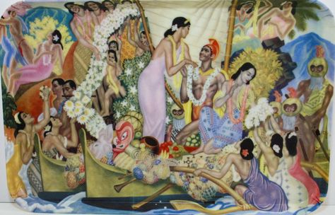 Eugene Savage for Matson S.S. Lurline ship "Aloha" Tray, Made in Italy Vintage Menu, Hawaiian Art, Vintage European, Island Art, Paul Gauguin, Vintage Hawaiian, Hawaiian Print, Affordable Wall Art, Cool Posters